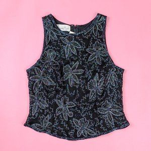 Vintage 80s Deadstock Beaded Sleeveless Party Top